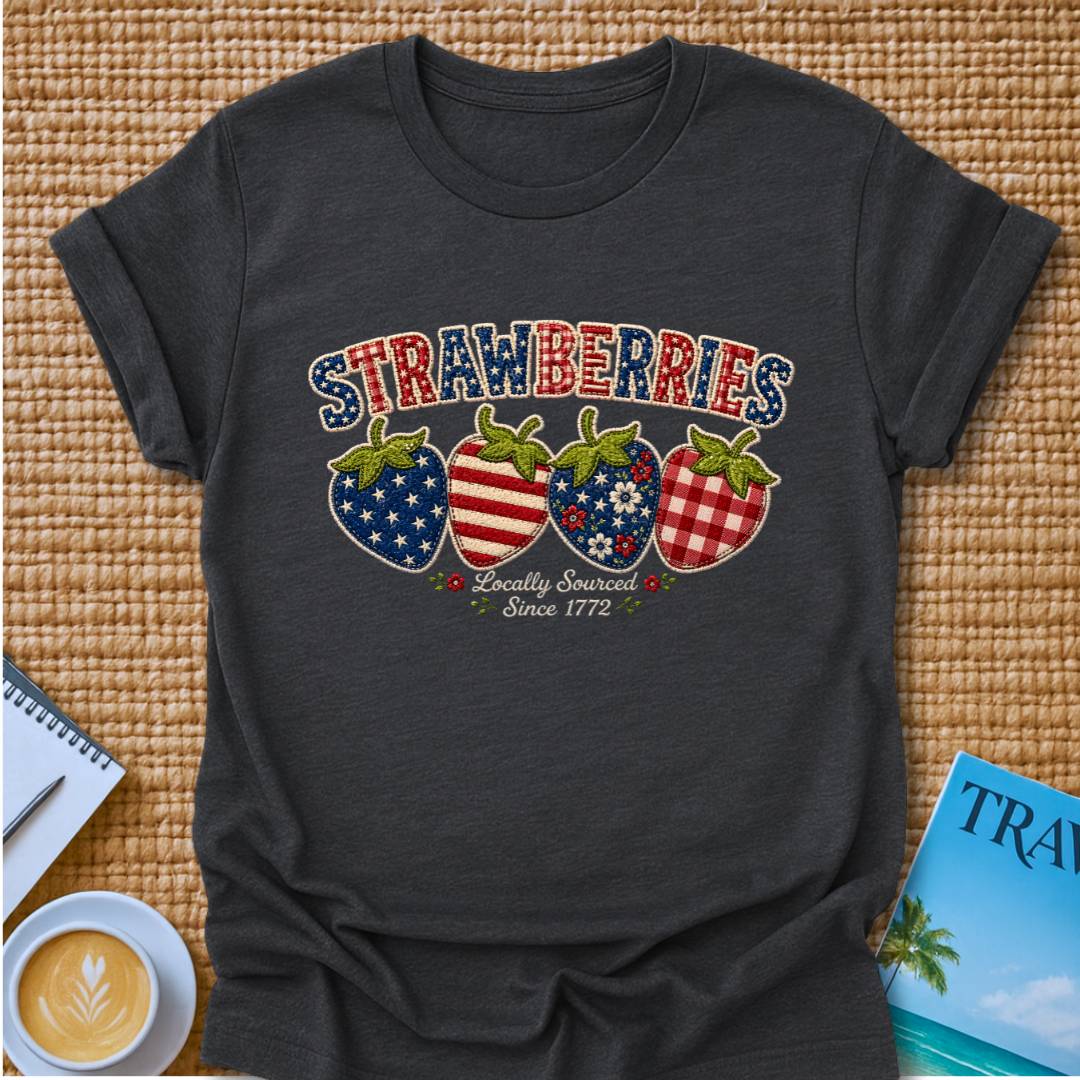 American Strawberries Faux Embroidery T-Shirt