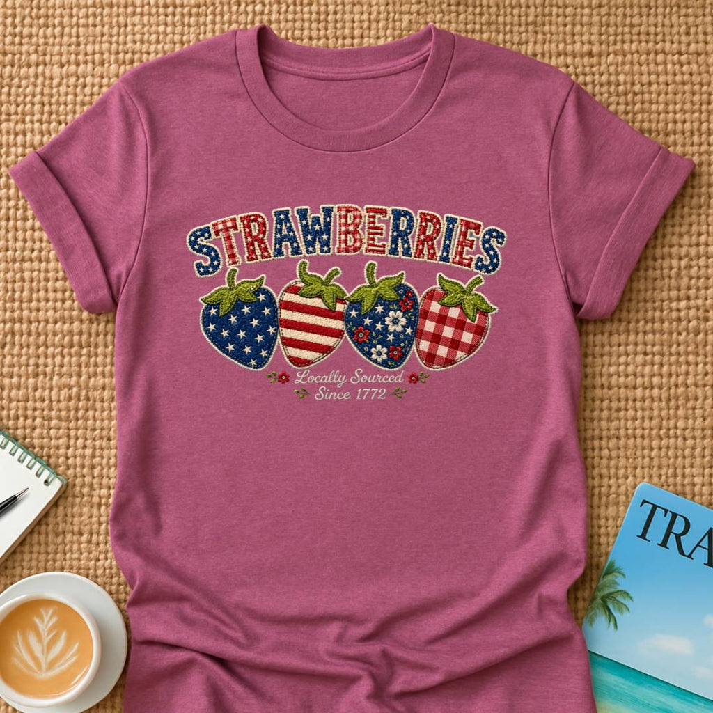 American Strawberries Faux Embroidery T-Shirt