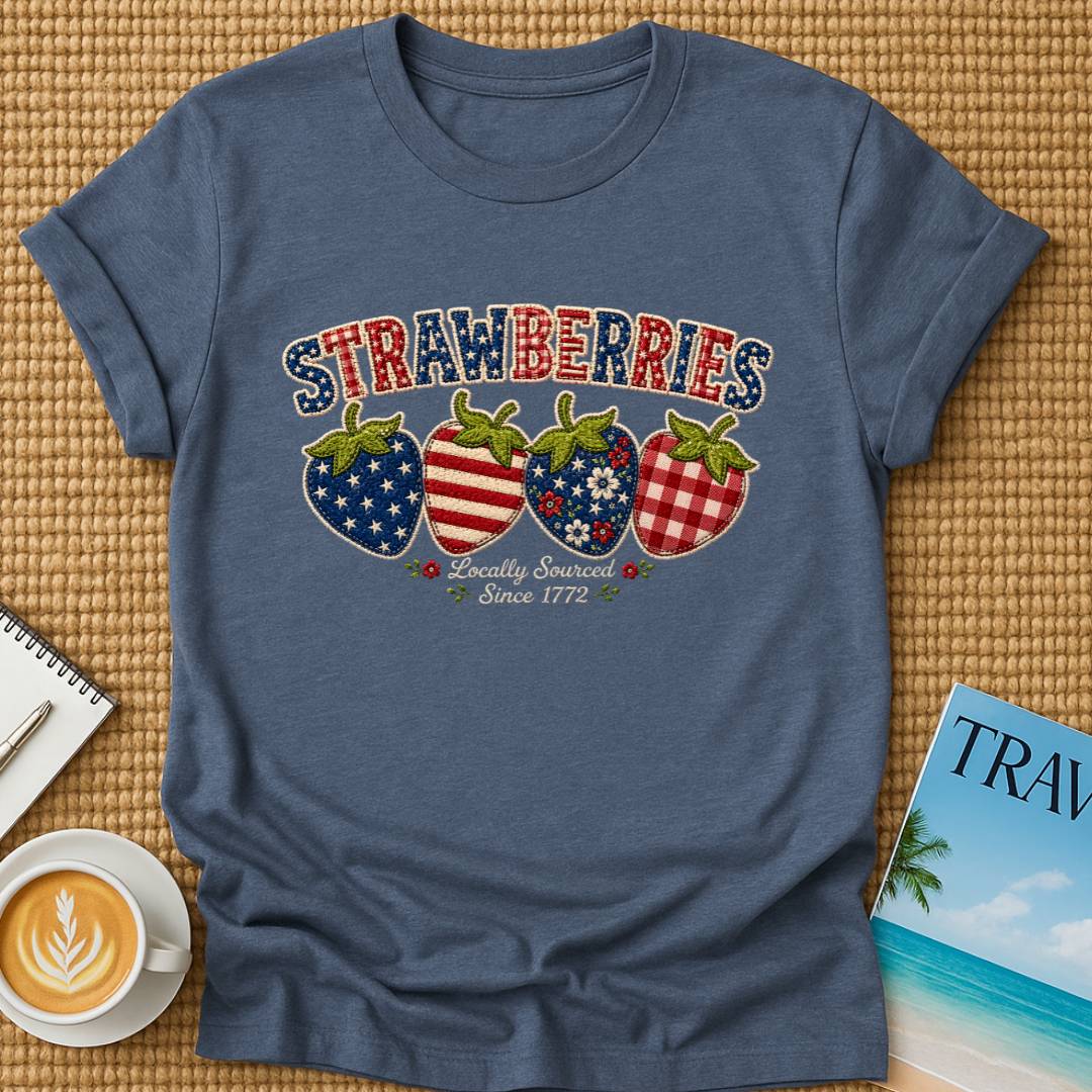 American Strawberries Faux Embroidery T-Shirt